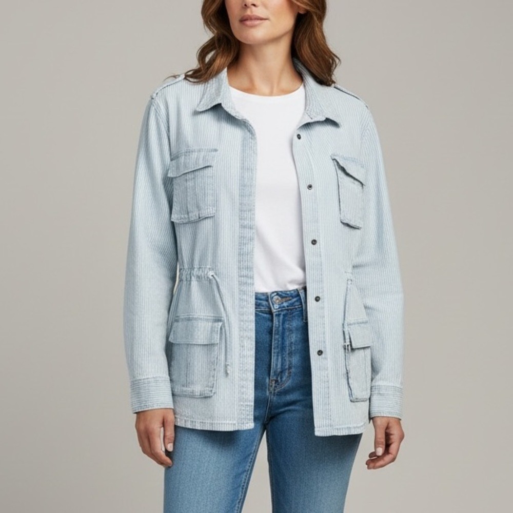 Universal Thread Utility Jacket Women M Blue Striped
